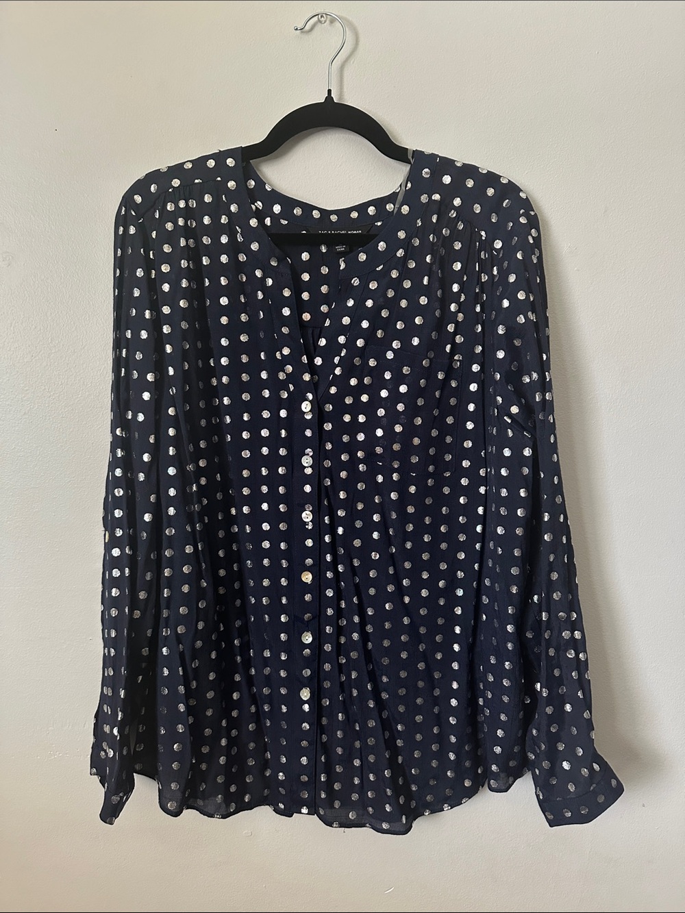 Zac & Rachel Navy Polka Dot Button-Front Women's Blouse Size 1X
